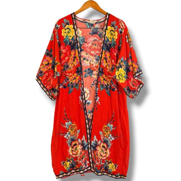 Flying Tomato Sweaters - Flying Tomato Red Floral Kimono Multicolored Floral Print Boho Hippie Size M/L